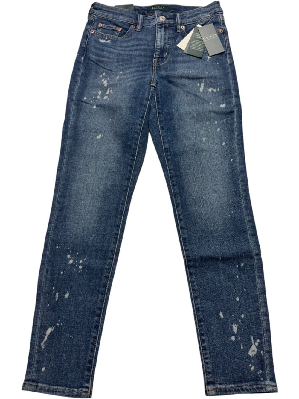 🆕 NWT 🏷️ Lauren Ralph Lauren Premier Skinny Ankle Jeans Size 2 Splatter Wash